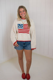 Cream American Flag Front Sweater Top