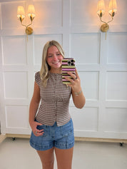 Brown Plaid Cinched Top