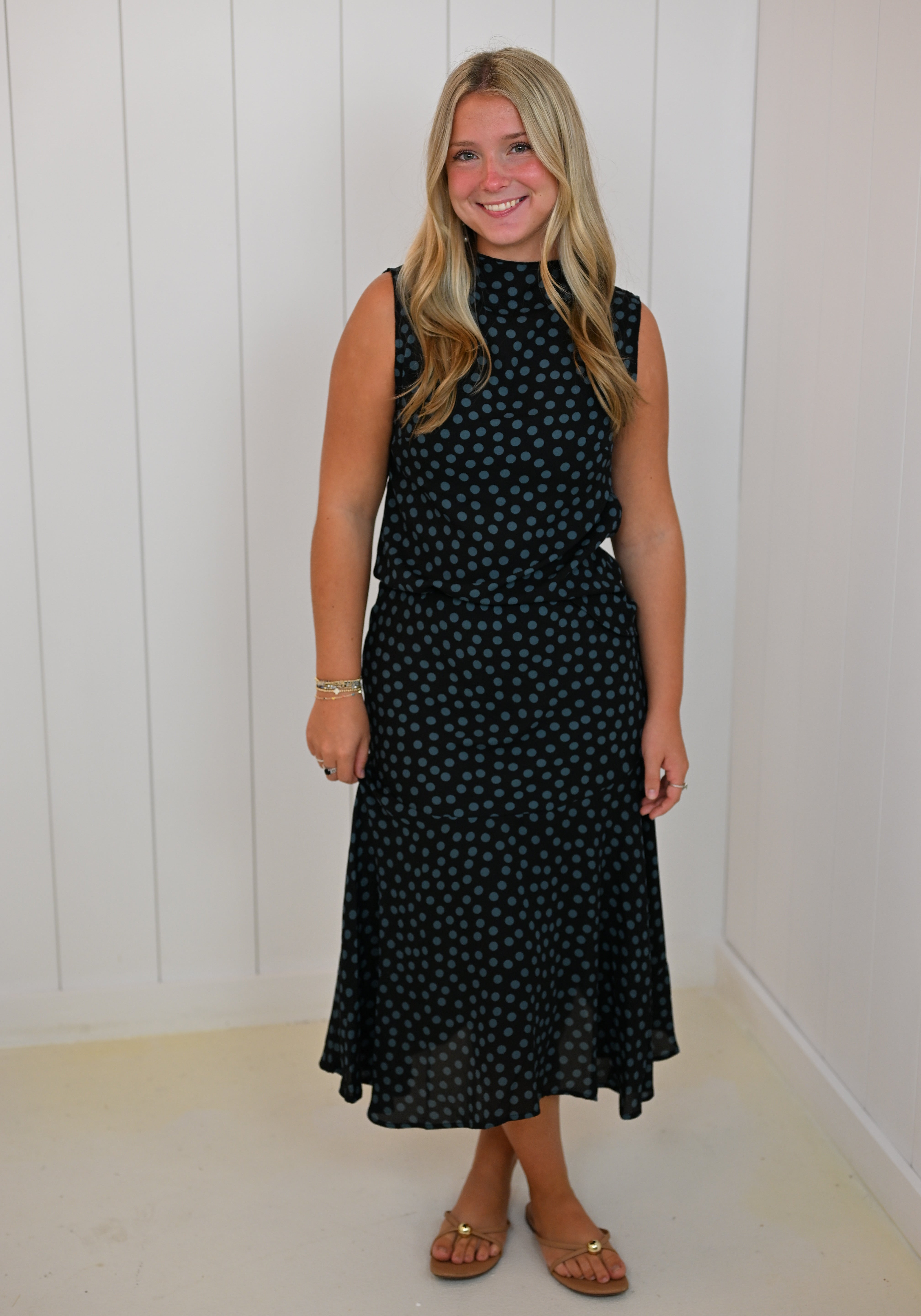 Black & Blue Polka Dot Skirt Set