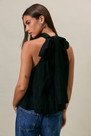 Black Bow Detail Halter Top