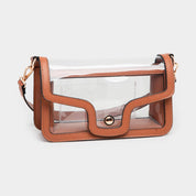 Solid Faux Leather Transparent Rectangle Shoulder Bag: Tan