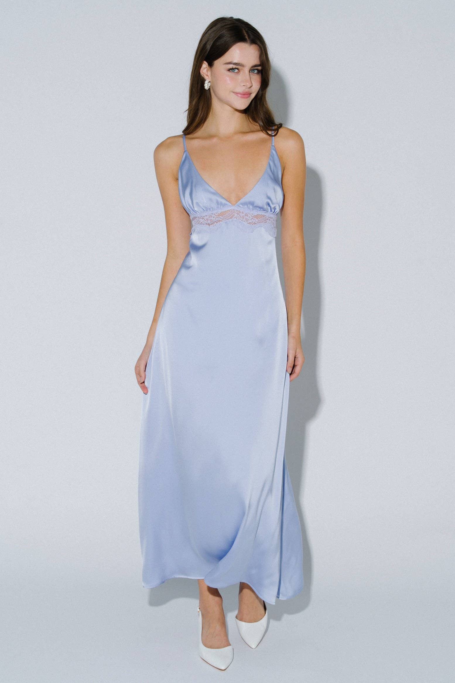 Light Blue Satin Lace Maxi Dress