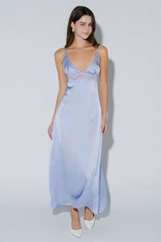 Light Blue Satin Lace Maxi Dress