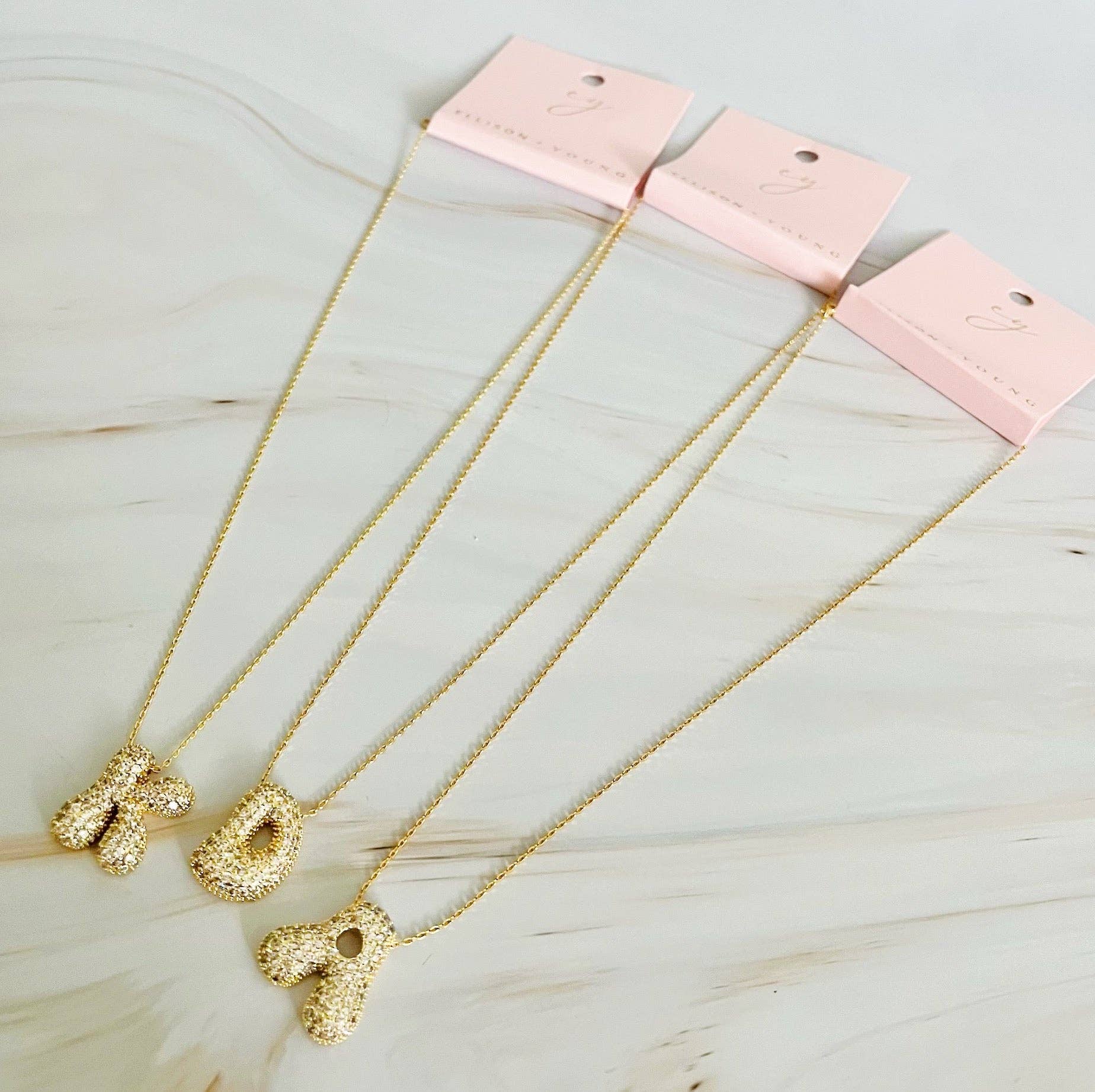Crystal Bubble Initial Necklace: T at Ninety Nine Boutique, view 9