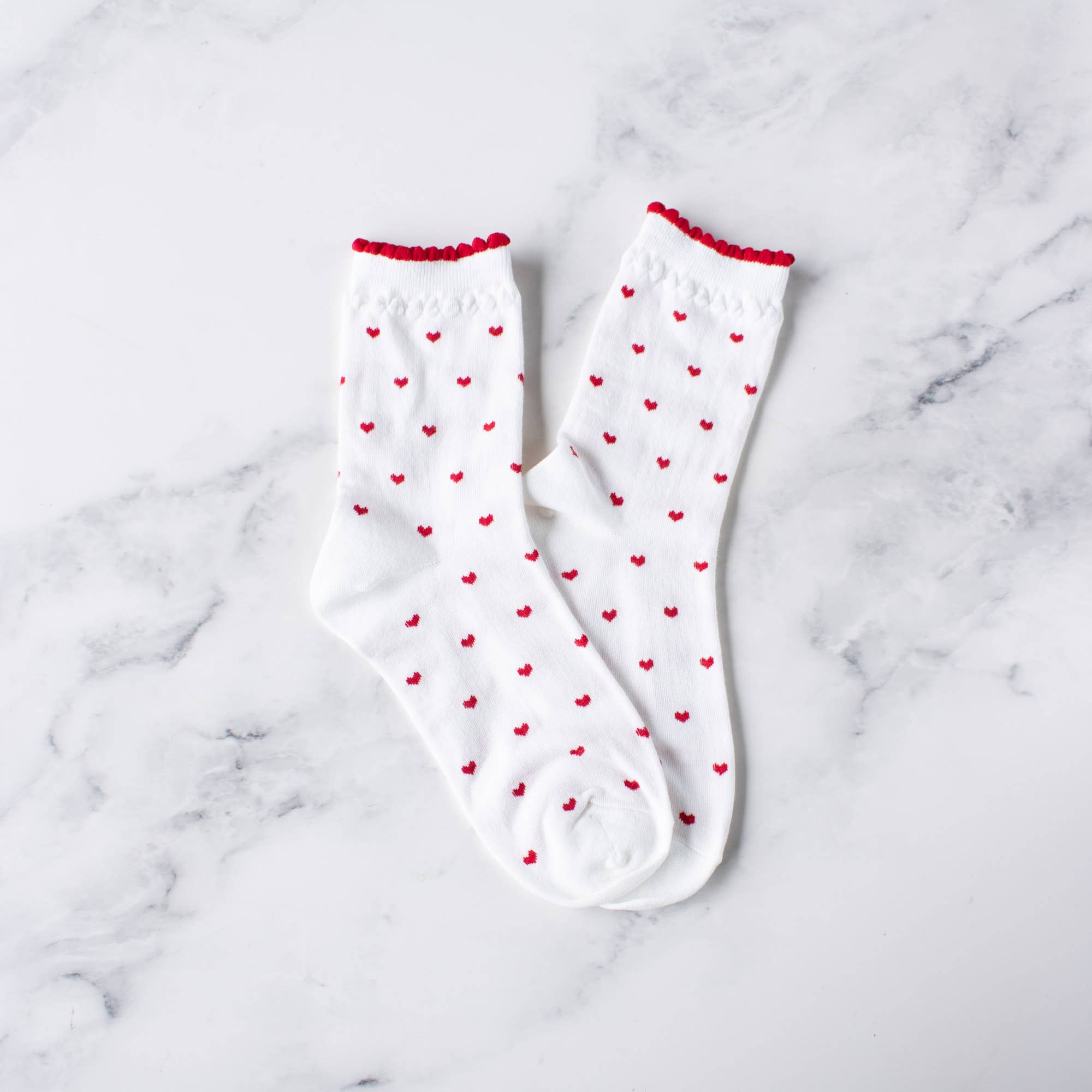 White & Red Heart Casual Socks