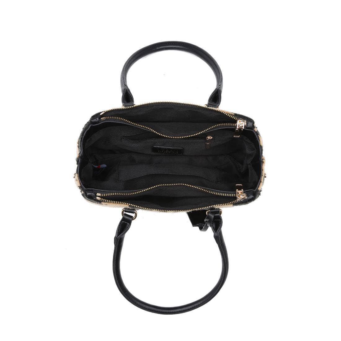 Brown Cow Print Multi Zip Shoulder Bag