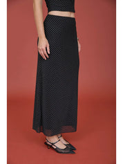 Black Polka Dot Pencil Midi Skirt