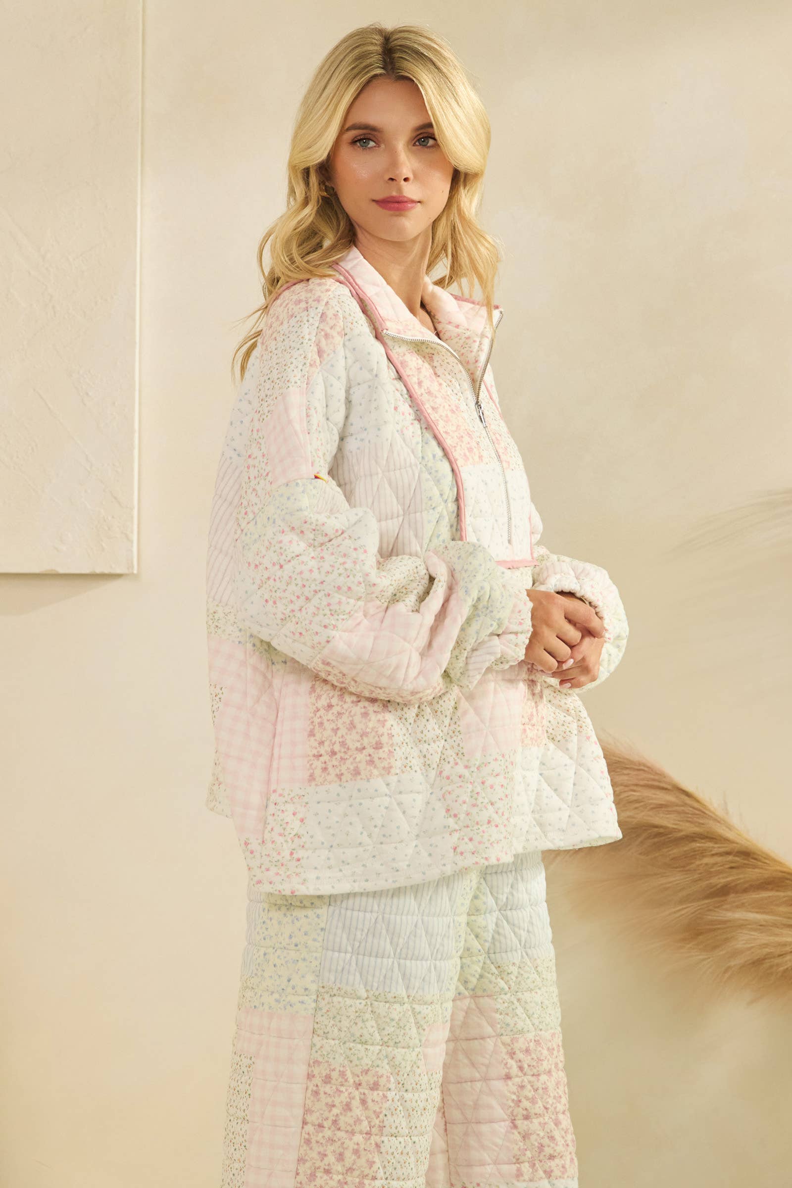 Floral Quilted Quarter Zip