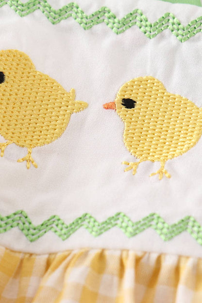 Yellow Plaid Chicken Applique Boys & Girls