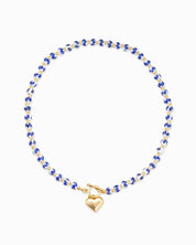 Blue Ceramic Bead Puffy Heart Toggle Necklace