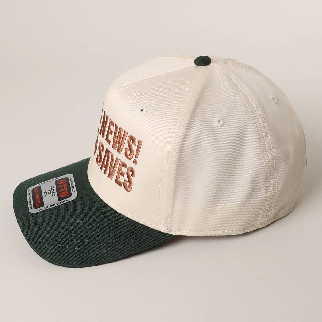 Good News Jesus Saves Trucker Hat/ Green & Brown