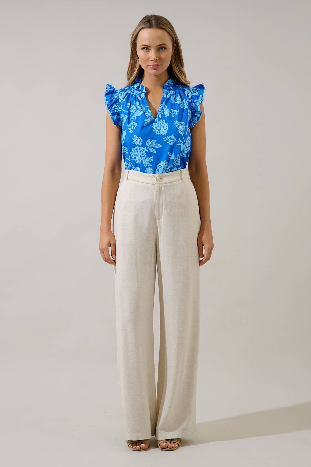 Blue Ruffle Floral Top