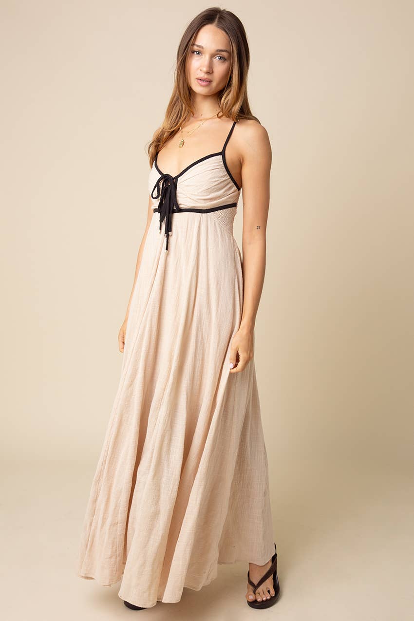 Beige Sian Contrast Tie Maxi Dress