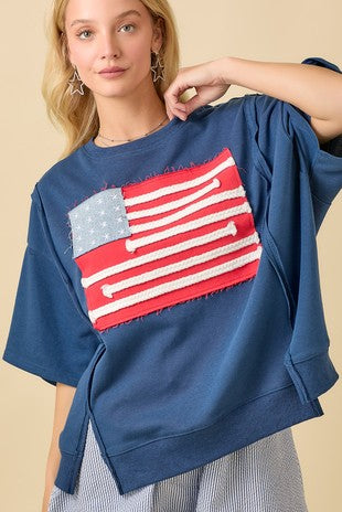 Blue Top w/ American Flag Patchwork