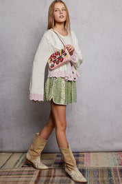 Pink Beaded Fruit Pattern Shoulder Bag
