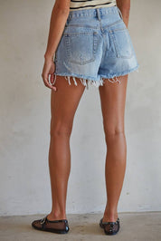 Medium Denim Distressed Detail Shorts