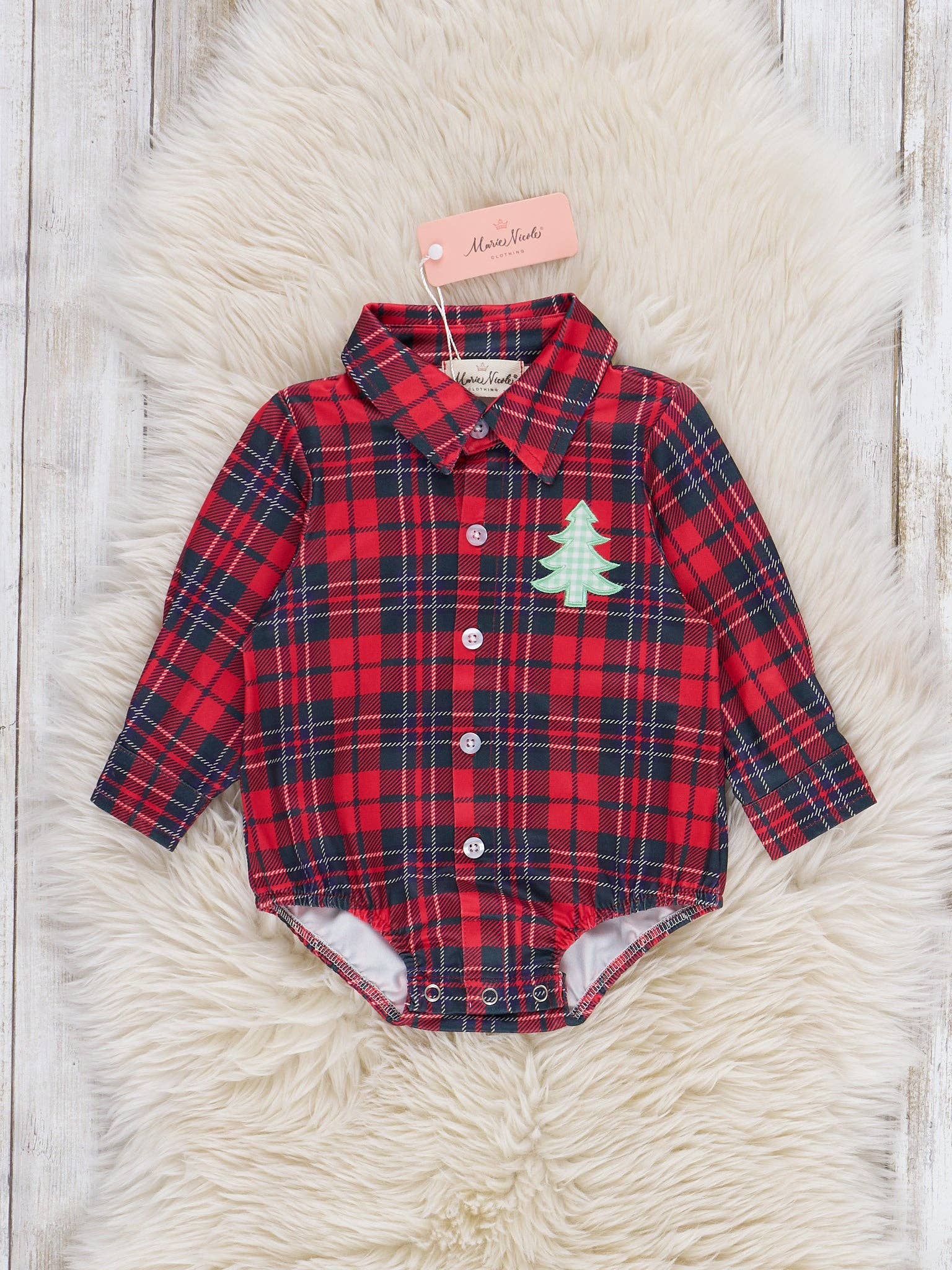 Christmas Tree Lumberjack Embroidered Button-Up