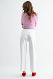 White Stretch Twill Utility Wide Leg