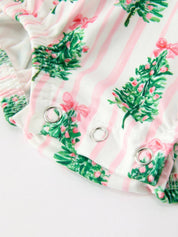 Christmas Tree Ruffle Bubble Romper showing bubble silhouette