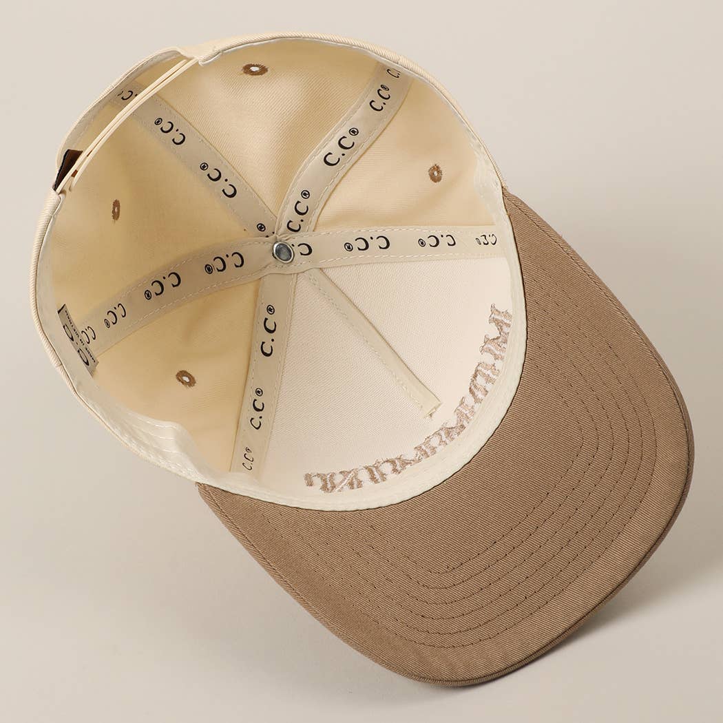 Beige MOMMIN' Letter Embroidery Two-Tone Trucker Hat