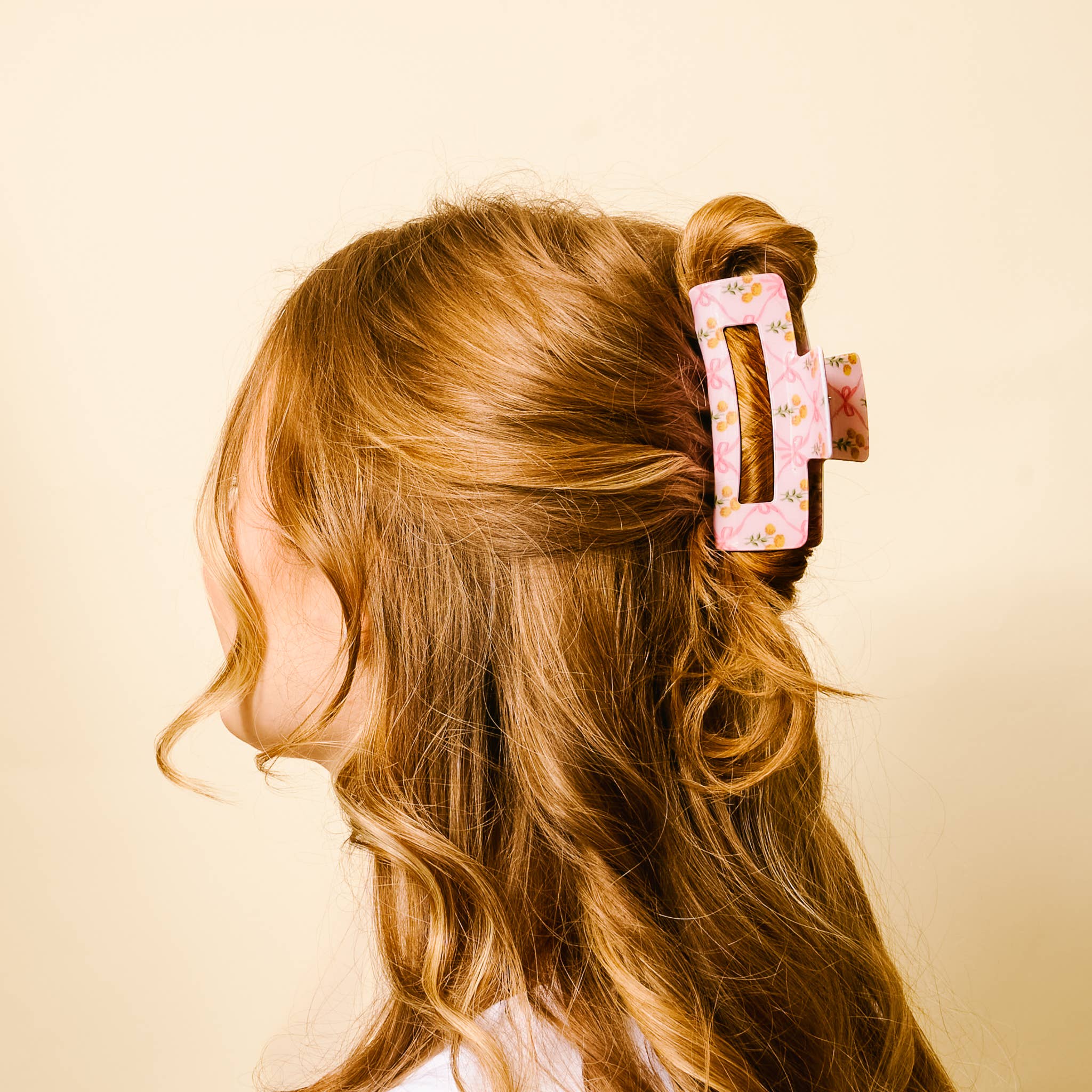 Pink Bow & Floral Claw Clip