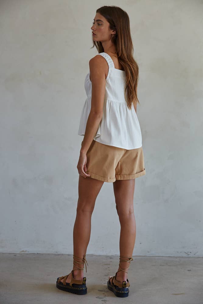 White Sleeveless Babydoll Tank Top