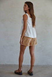 White Sleeveless Babydoll Tank Top