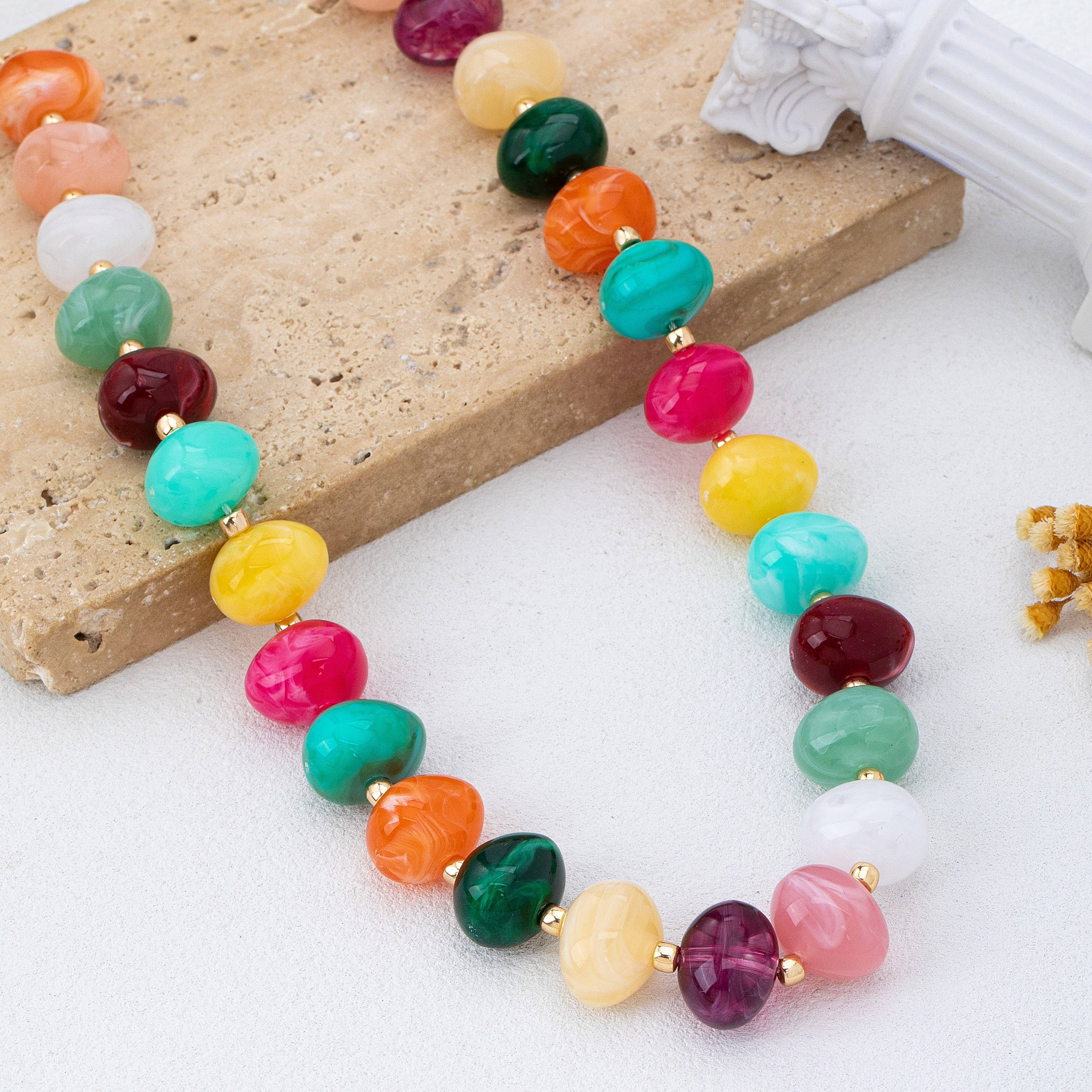 Multicolor Resin Pebble Bead Necklace