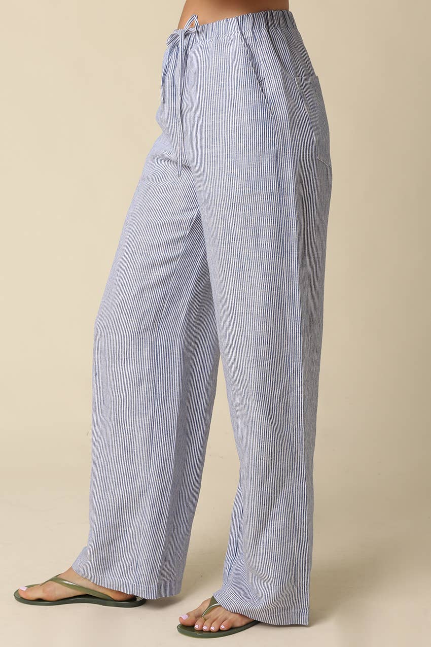 Blue Striped Wide Leg Pants