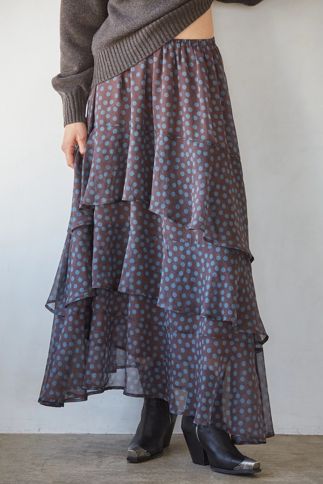 Brown & Blue Polka Dot Skirt Set
