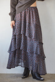 Brown & Blue Polka Dot Skirt Set