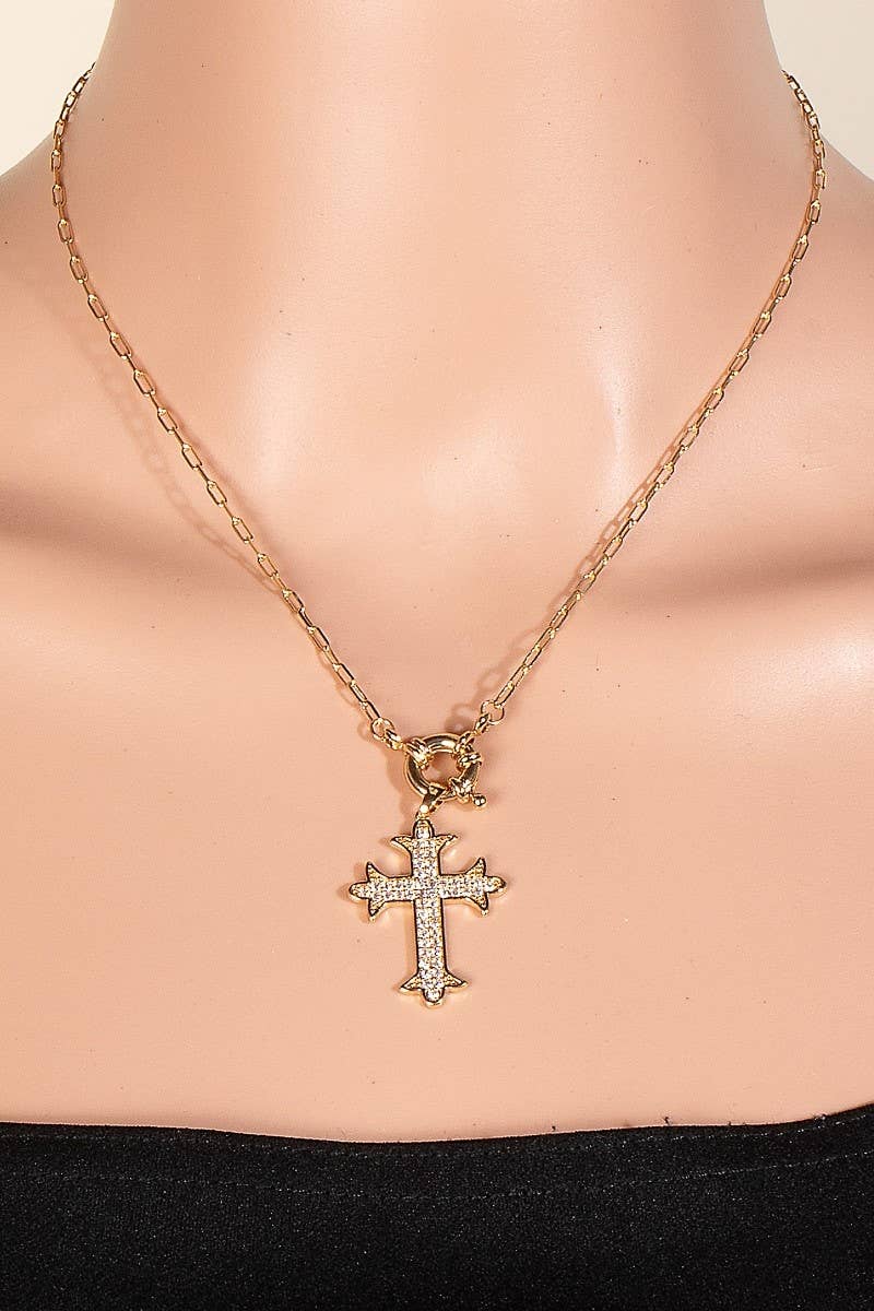 Intricate Pave Gothic Cross Pendant Chain Necklace