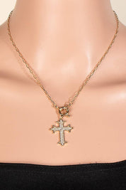 Intricate Pave Gothic Cross Pendant Chain Necklace