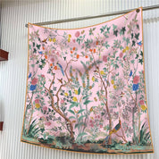 Pink Jungle Birds Twill Silk Sun Scarf showing color: pink