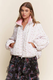 Floral Print Double Collar Jacket