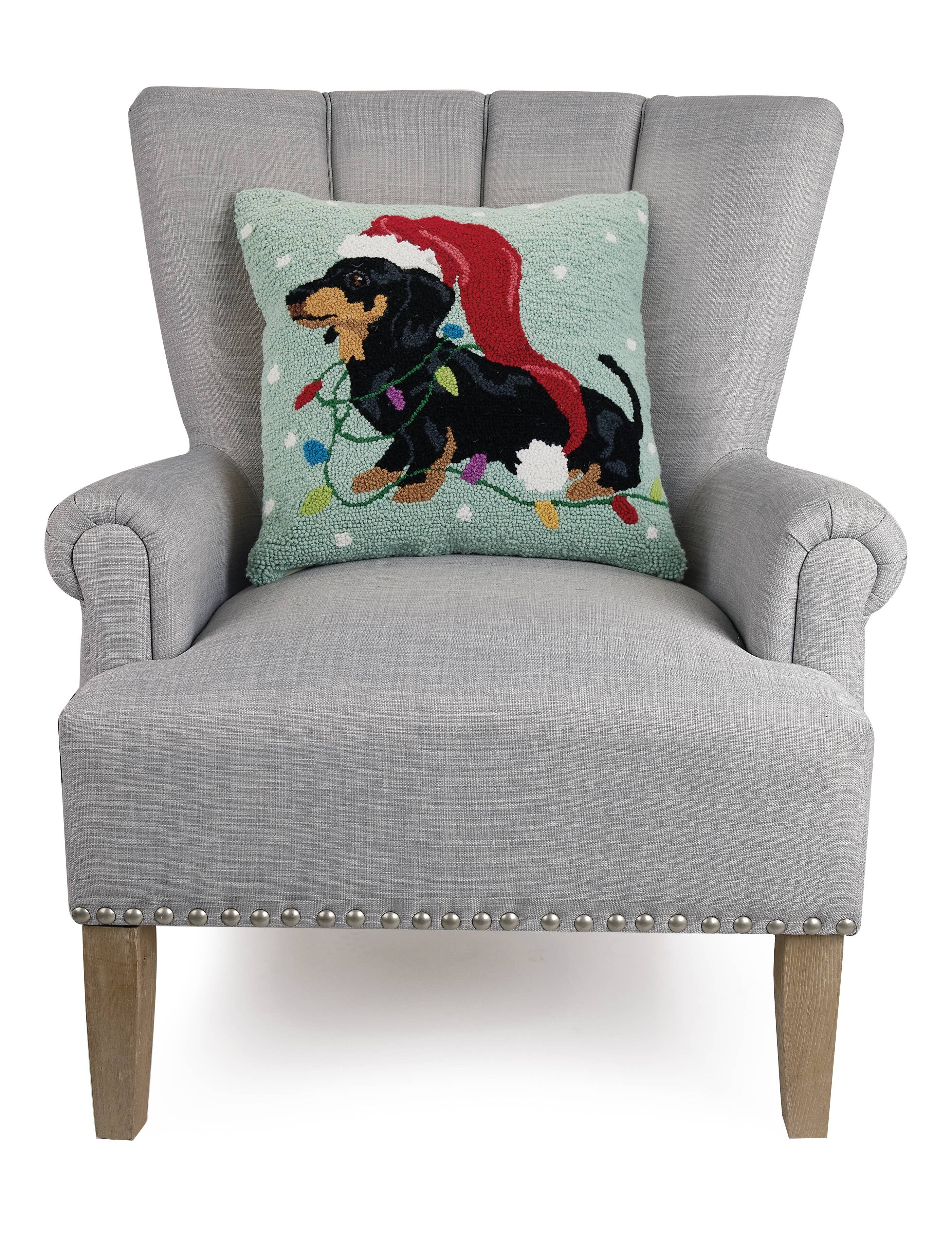 Mint Christmas Dachshund With Long Hat Hook Pillow