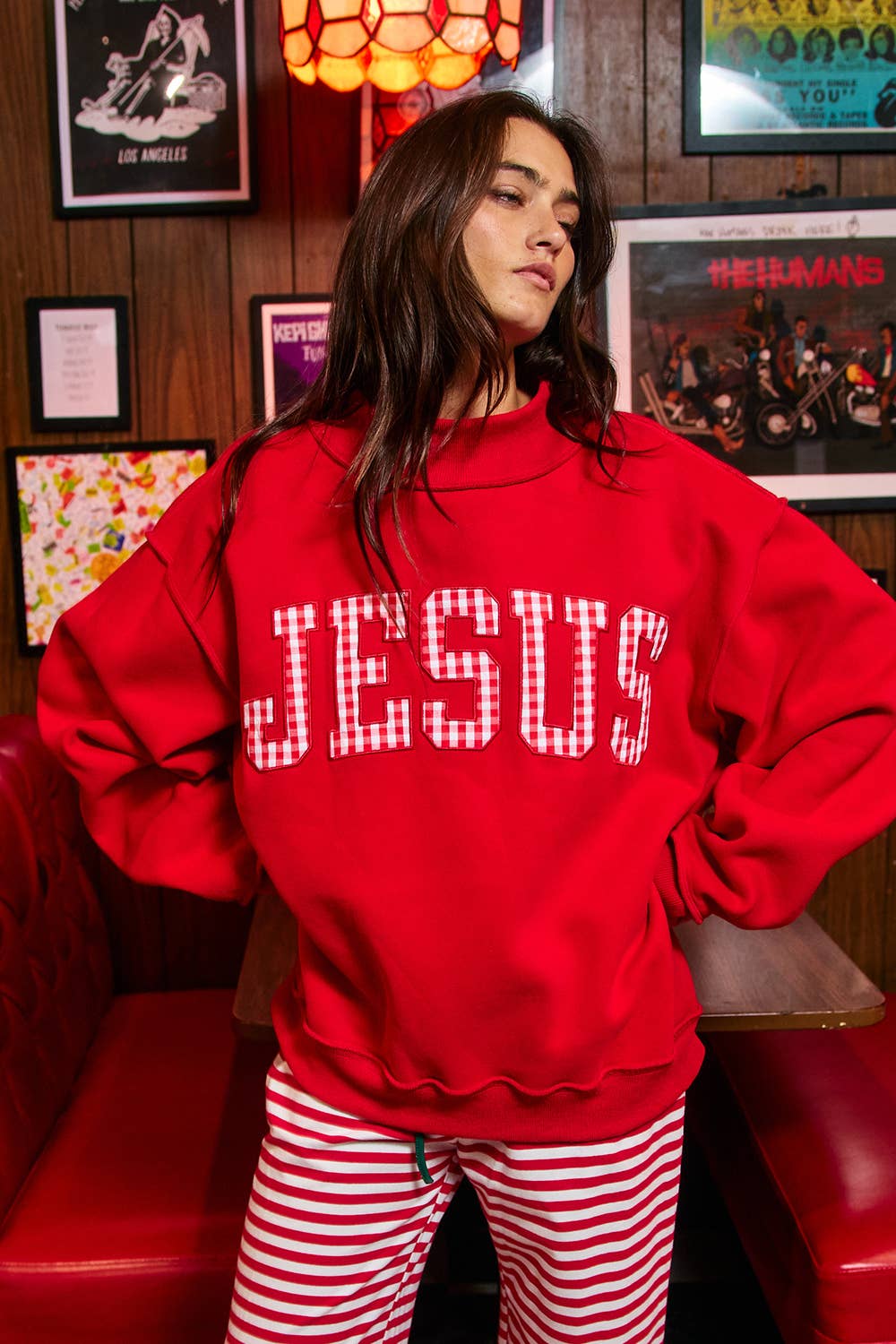 Red Gingham Jesus Mockneck