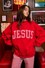 Red Gingham Jesus Mockneck