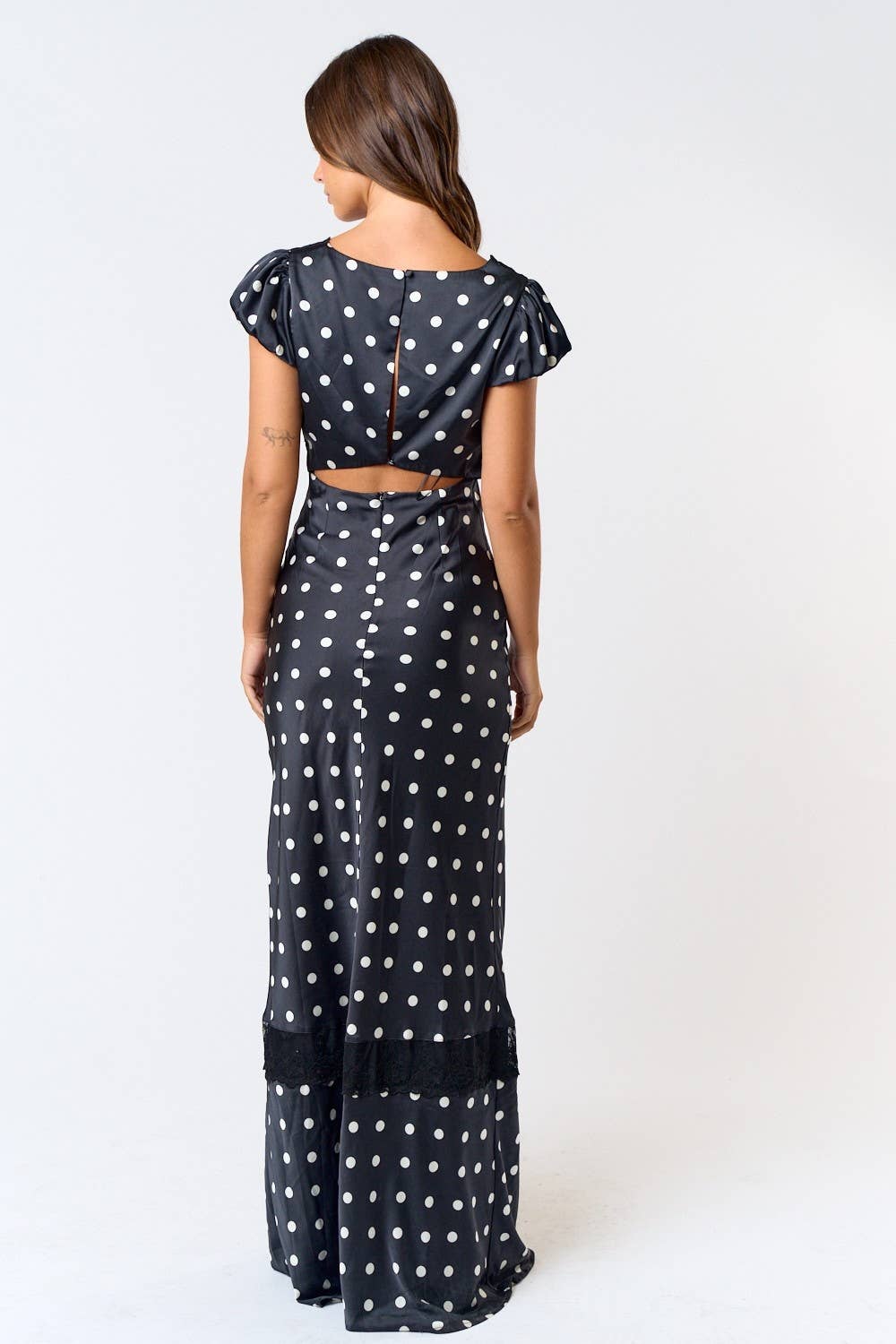Satin Polka Dot Lacy Maxi Dress