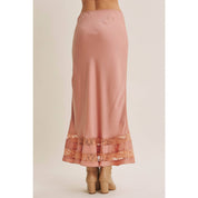 Coral Satin Lace Maxi Skirt