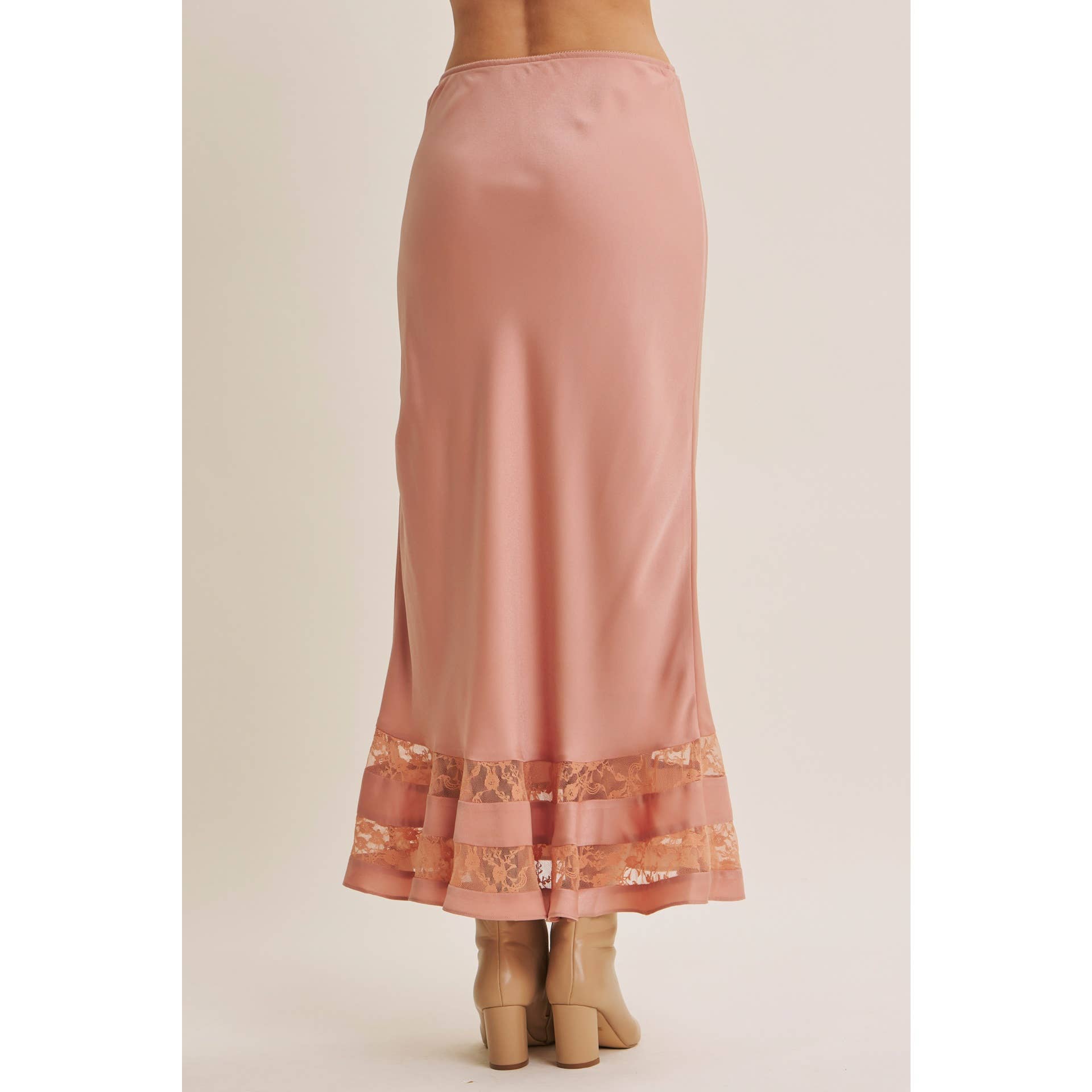 Coral Satin Lace Maxi Skirt