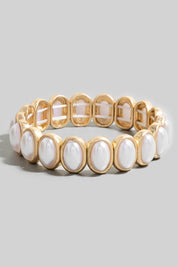 Metallic Set Oval Pearl Beads Elastic Bracelet