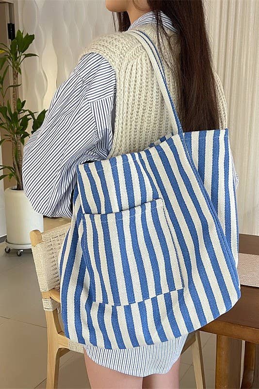 Blue Striped Tote Bag