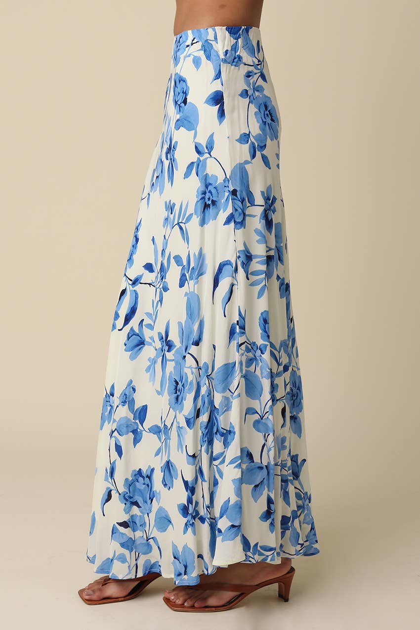 Blue Floral Flow Maxi Skirt