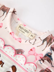 Western Horse Smocked  Bow Ruffle Romper