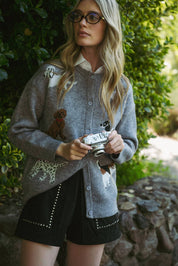 Gray Dog Knit Sweater Cardigan