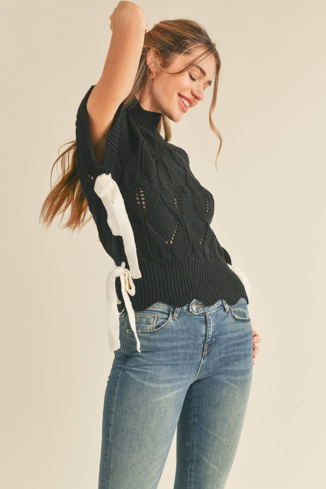 Black Mock Neck Cropped Sweater Vest