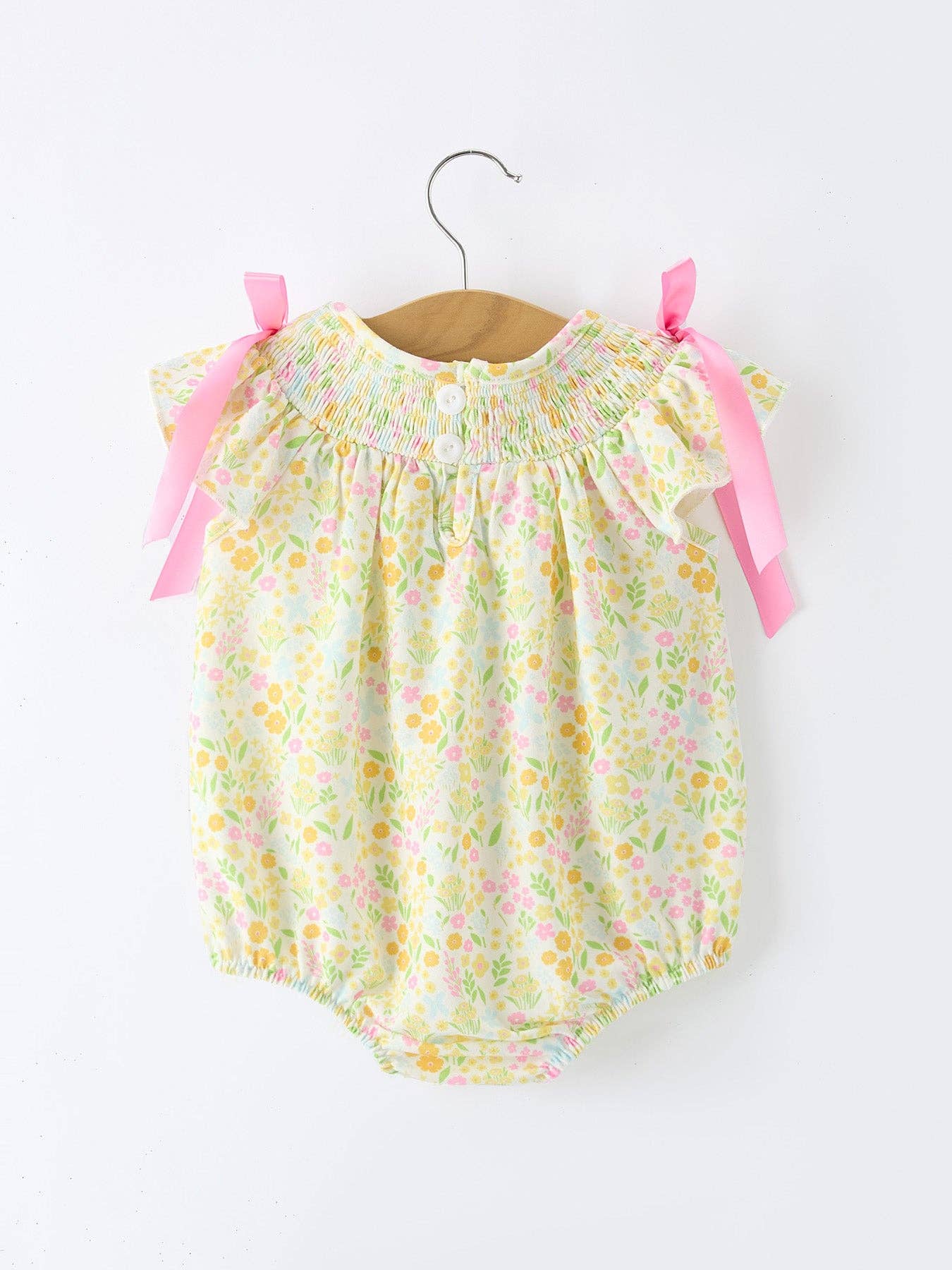 Yellow Spring Floral Smocked Romper