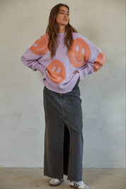 Dark Denim Washed Cut Off Midi Skirt