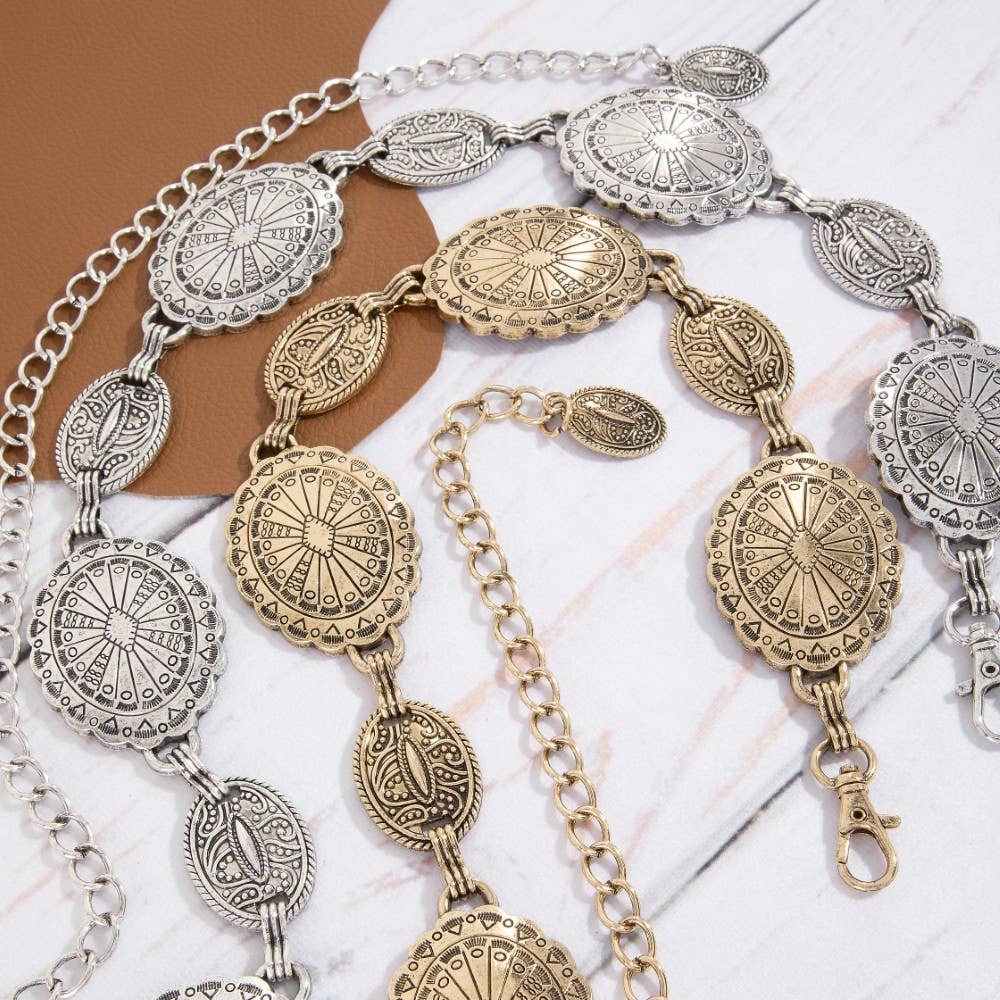 Silver Ornate Oval Western Concho Belt